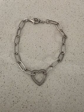 Sterling Silver 925 Heart Link Bracelet - Sparkling CZ Accents